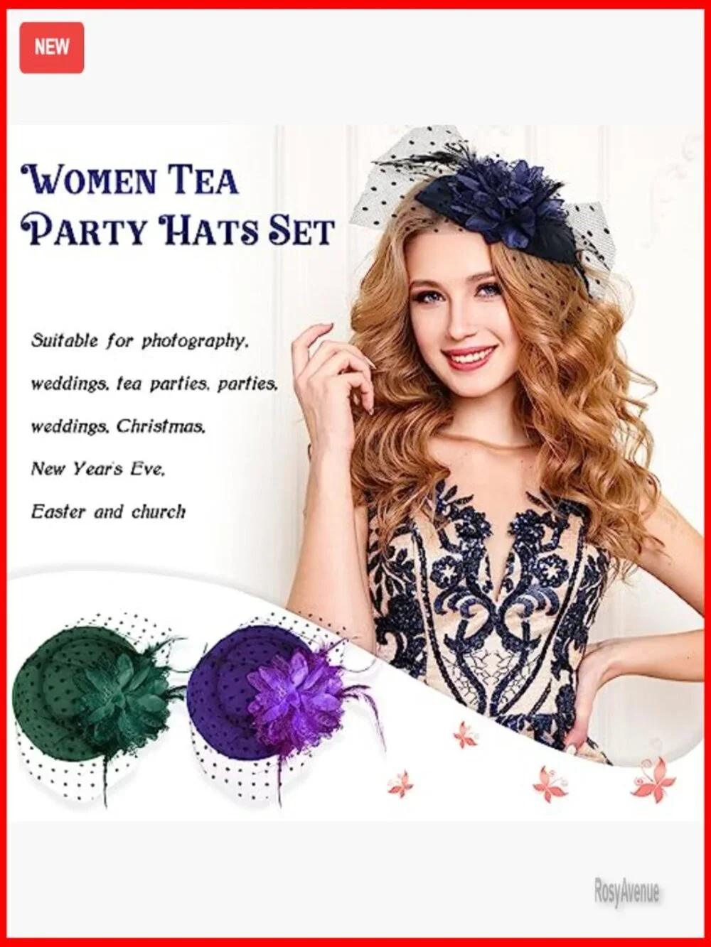 9 Piece Vintage Fascinator Hat Set with Feathers & Flowers, One Size